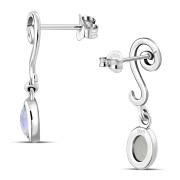Swirling Ethnic Dangling Drop Stud Silver Earrings w/ Rainbow Moonstone - e166